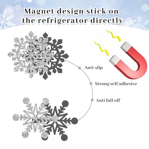 Imanes decorativos copos de nieve plateados para refrigerador 22 pzas miniatura 3