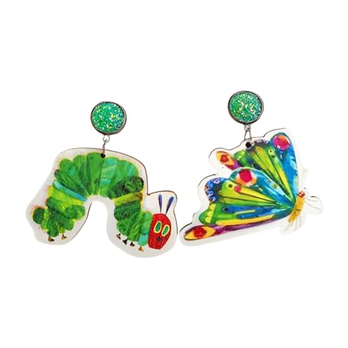 Wooden Hungry Caterpillar Dangle Earrings Cute Wood Caterpillar Earrings for Women Jewelry-B