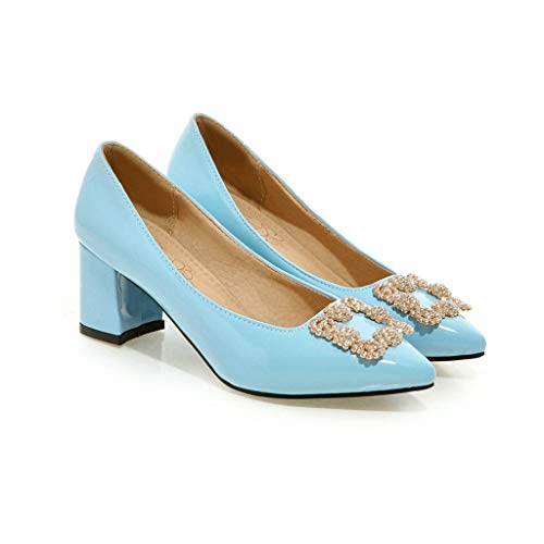 MIOKE Women's Fashion Bowtie Chunky Mid Heel Pumps Pointed Toe Patent Leather Slip-On Comfort Dress Shoes2