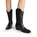 DREAM PAIRS Women's Cowboy Boots Mid Calf Cowgirl Boots Embroidery Stitched Western Boots,Size 8,All Black,DWUMMB2419