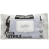 ForPro Professional Collection Disposable Nitrile Gloves, Chemical Resistant, Powder-Free, Latex-Free, Non-Sterile, Food Safe, 4 Mil, Black, Large, 30-Count