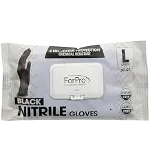 ForPro Professional Collection Disposable Nitrile Gloves, Chemical Resistant, Powder-Free, Latex-Free, Non-Sterile, Food Safe, 4 Mil, Black, Large, 30-Count