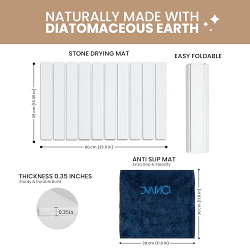 Large Stone Dish Drying Mat for Kitchen Counter, 23.5 x 15.4 in Diatomaceous Earth Mat, Quick Dry, Super Absorbent & Non-Slip, Includes Rack, Cleaning Brush, Cloth & Sandpaper – White by PICK PATCH HOUSE - Image 2