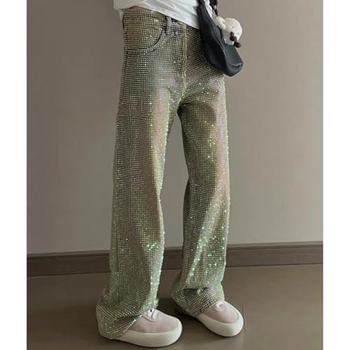 Rhinestone Jeans Men Y2k Shiny All Over Rhinestone Jeans Men Star Studded Wide Leg Denim Pants4