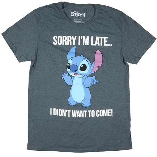 Seven Times Six Lilo & Stitch Mens' Sorry I'm Late Graphic Print Adult Short Sleeve T-Shirt