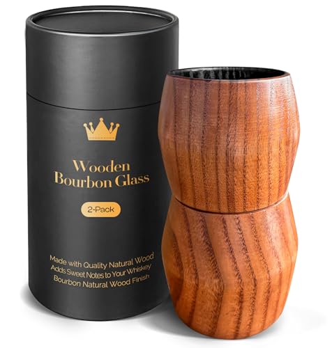 Image of Charred Wooden Bourbon Drinking Glass, Bourbon Gifts for Men - 10 oz Wooden Old Fashioned Glasses Set Whiskey Tumbler | Birthday Whiskey Gifts for Men, Dad or Brother Original Bourbon Tumbler (2 Pack)