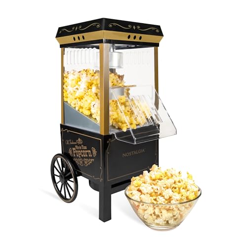 Nostalgia Vintage Hot-Air Popcorn Maker Machine - Makes Up to 12 Cups - Oil-Free - Healthier Popcorn - Classic Stand-Up Cart With Wheels - Includes Kernel Measuring Cup - Black by Nostalgia - Used condition - US$37.01