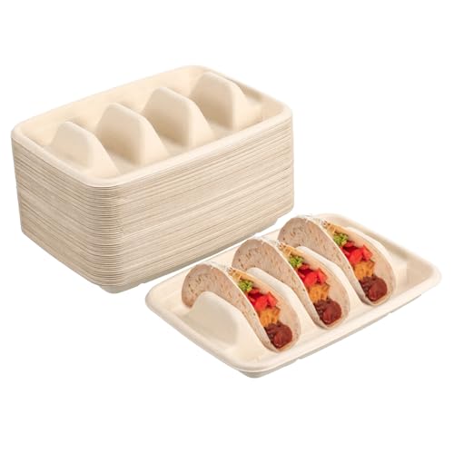 SOLUSTRE 50pcs Divided Taco Trays Portable Taco Plates Sturdy Holders Containers Versatile Snack Serving for Parties