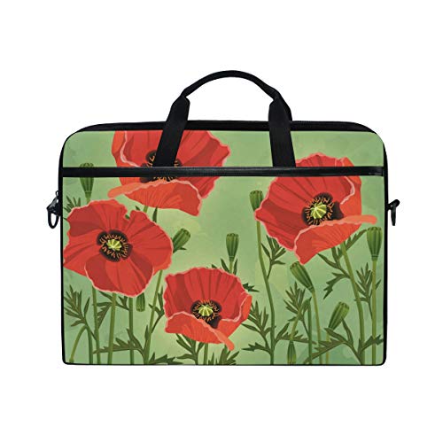 Sacoche ordinateur 13-14 pouces motif coquelicots vert élégance florale