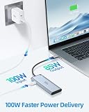 Rozdzielacz USB C, wyjście wideo USB C, 4K/60 Hz DP, stary tryb, wieloportowy adapter USB C z 2 portami C, wyjście wideo, transmisja danych 10 Gb/s, 100 W PD,5 w 1 podwójny adapter do monitorowania