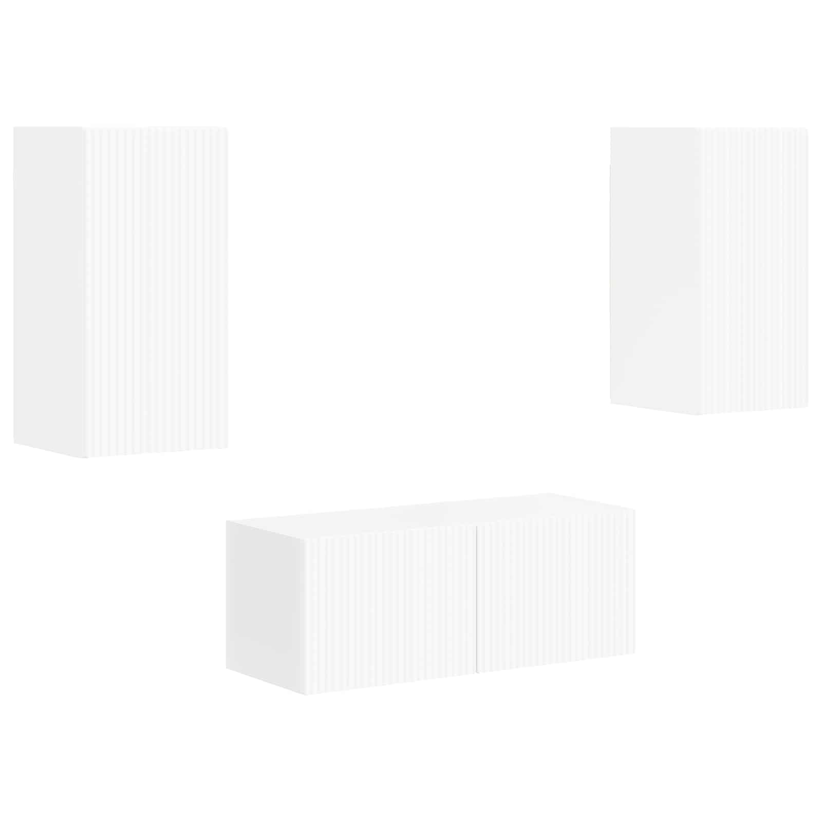 TV-Schrankset Wandmontiert 2-teilig, Hochglanz Weiß Holzwerkstoff, Modernes Media-Center für Wohnzimmer, Schlafzimmer, 78,5x31x30 cm
