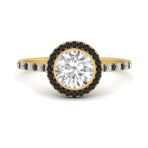 Image of 55Carat Choose Your Gemstone Bezel Round Halo Pave Diamond CZ Ring Yellow Gold Plated Round Shape Halo Engagement Rings Everyday Jewelry Wedding Jewelry Handmade Gifts for Wife US Size 4 to 12