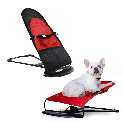 Cat & Dog Rocking Chair - Bouncer Bed for Frenchie French Bulldog Lounge Outdoor Portable Foldable Pet Furniture. Adjustable Height Breathable Mesh Safety Harness for Small Animals & Puppies