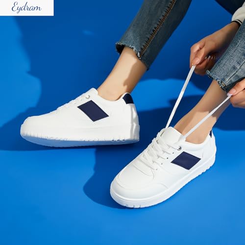 Eydram Women's White Tennis Shoes Faux Leather Sneakers with Memory Foam Insole Platform Lace-Up Low Top Casual Walking Shoes for Women - Image 4