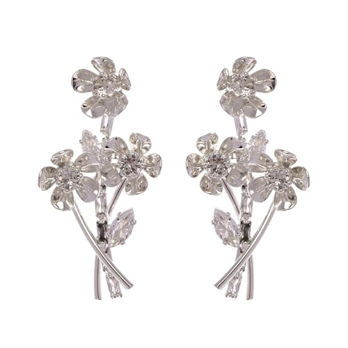Boucles d'oreilles florales rétro de style luxe léger en métal doré