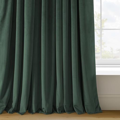 HPD Half Price Drapes Signature Velvet Thermal Blackout Curtains for Living Room 96 Inch Long (1 Panel) Rod Pocket Insulated Blackout Curtains for Bedroom Window Curtains, 50W x 96L, Blackforest Green