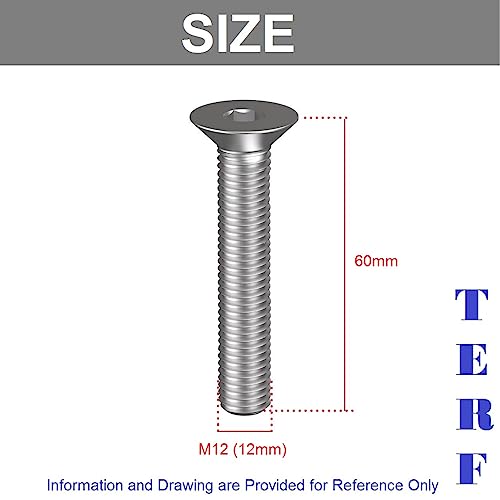 TERF® M12 X 60mm Hex Socket Countersunk Machine Screw M12 (12mm) X 60mm Allen Key Bolts Hexagonal Socket Countersunk Machine Screws - Image 3