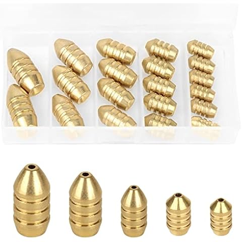 Realure 20 Pcs Brass Fishing Weights Sea Fishing Weights 5 Sizes Sinker Weights 1.8g 3.5g 5g 7g 10g Small Fishing Weight for Barrel, Beach, Carp, Shot, Sea Fishing Accessories Cover