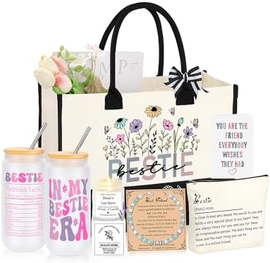 Best Friend Bestie Birthday Gifts for Women, Mothers Day Friendship Gifts for Best Friend Woman, Christmas Valentines Day Ideas Present Basket Set of 6