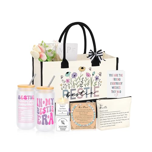 Best Friend Bestie Birthday Gifts for Women, Friendship Gifts for Best Friend Woman, Christmas Mothers Day Valentines Bestie Ideas Presents Basket Set of 6
