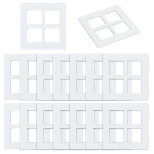 OLYCRAFT 20 quadratischer Miniatur Fensterrahmen 7x7cm Weißes Miniatur Fenster Aus Holz Mini Fenster Gartenornamente Mini Möbel Fensterrahmen Für Miniaturhäuser Dekoration Möbelzubehör