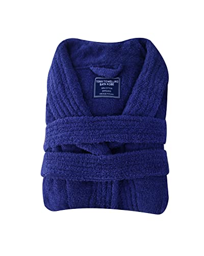 Marquess Terry Cloth Robes For Men- Cotton Towel Bathrobe Luxury Shower Robe Long Shawl Collar (Navy) #TOP26