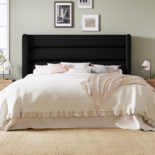 Image of Allewie Full Size Platform Bed Frame with Velvet Upholstered Wingback Headboard, No Box Spring Needed, Under Bed Storage Space, Strong Wooden Slats, Modern Mattress Foundation, Easy Assembly, Black
