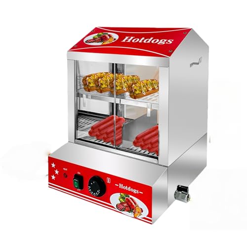 WGMホットドッグホットフードショーケースウォーマー、2層業務用フードウォーマー、LED照明、強化ガラス、温度範囲30-85℃ベーカリー、スナックバー、コンビニエンスストア、ケーキ屋、バー、カフェなどで広く使用されています (110V)（Amazon）