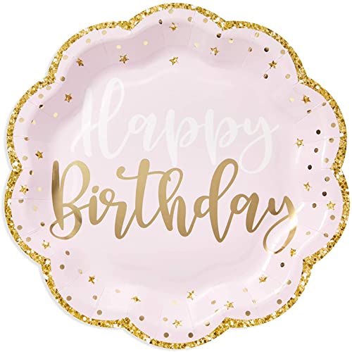 Sparkle And Bash Pink Happy Birthday Party Plates With Gold Glitter Edges (9 In, 48 Pack) #TOP4