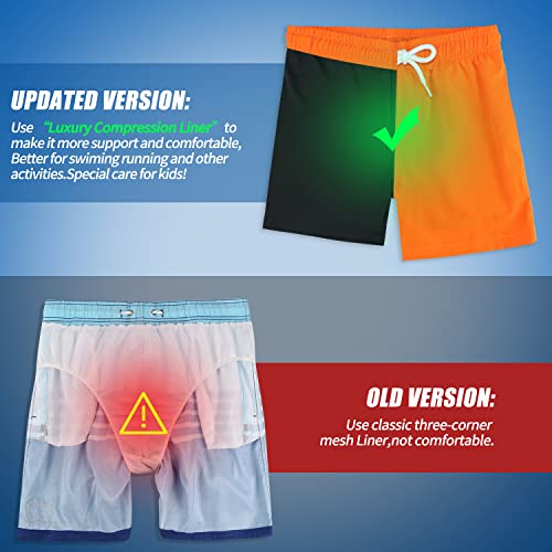 Image of Boys Swim Trunks with Boxer Brief Liner Compression Anti Chafe Swimming Shorts Stretchy UPF Quick Dry Swimsuit