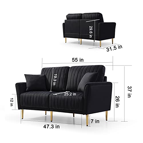 Godoco Modern Velvet Fabric Modular Sectional Sofas, Mid-Century Style Channel Tufted Couch Sofa Set, Including 3 Seater Sofa, Loveseat, Armchair And Ottoman (Black, 3-Seater Sofa + 2 Loveseat) #TOP2