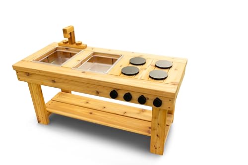 Noble Toys XL Cedar Outdoor Mud Kitchen with Stovetop for Toddlers and Kids | Pretend Play Toddler Table | Sensory Table | Outside Playset | Real Wooden Kitchens | Preschool Equipment