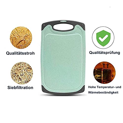 Chopping Board Set of 3 Wheat Straw Kitchen Chopping Boards BPA Free with Juice Grooves Easy to Grip Hanging Holes Non-Slip Dishwasher Safe Chopping Board (Beige,Green,Pink) - Image 3