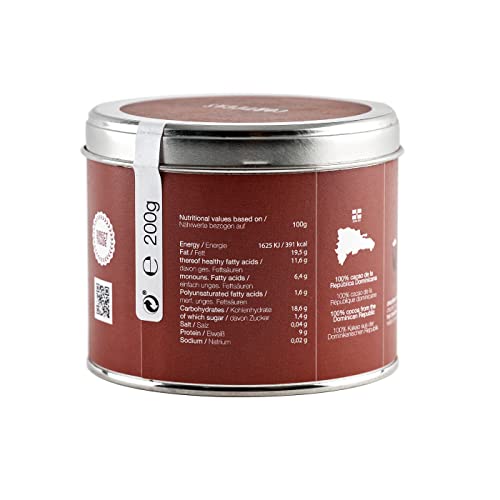 Cortegas Cacao Puro - 100% Kakaopulver für hochwertige Trinkschokolade ohne Zucker - Direct Trade - Feinster Kakao aus der Dominikanischen Republik - Dunkle Schokolade - Edelbitter (200g)