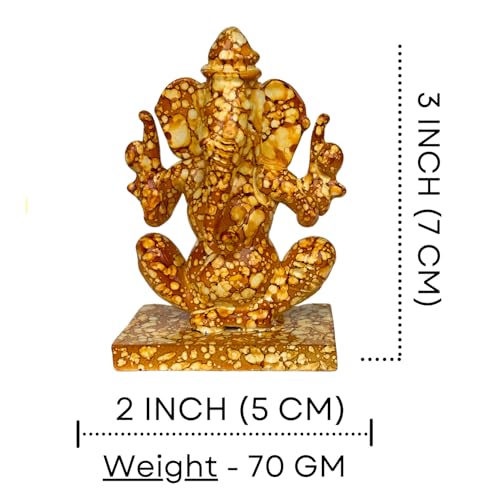 Image of Salvus APP SOLUTIONS Double Side Face Yellow Shade Ganesh Statue for Shining and Bright Future Decorative Showpiece for Car Dashboard, Home-Office Decor(2x3 inch)