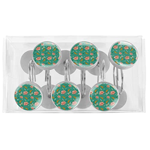 Crochets de rideau de douche acier inoxydable fleurs feuilles 12x - 6