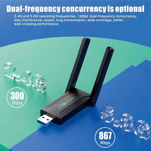 Image of Tobo USB WiFi Adapter,1300Mbps WiFi USB 3.0 Dual Band 5G /2.4G Wireless Network Adapter for Desktop Laptop PC, Dual 2dBi Antennas, Supports Windows 10 /8.1 /8 /7 /Vista. TD-1386WA, Black