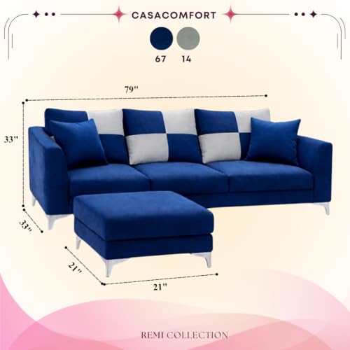 Image of Romeo Rich 4 Seater L Shape Sofa Set with Movable Ottomans | Flexible Layout | Velvet Suede Fabric | Golden Aesthetic Legs | Modern Sofa for Living Room (Dark Blue)