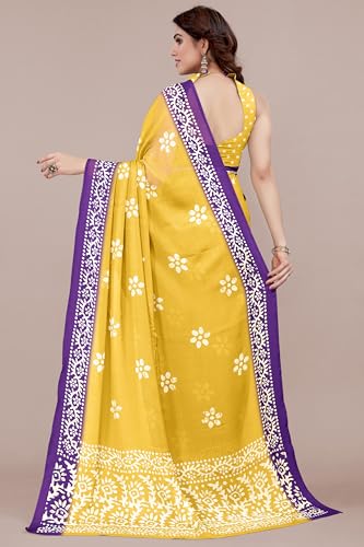 Image of MIRCHI FASHION Saree for Woman Chiffon Batik Printed | Lightweight Daily Wear Women's Office Sari with Blouse Piece (Available in 40 Colours)