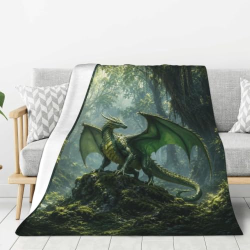 Soft Flannel Throw Blanket for Couch Bed Sofa Forest Green Dragon