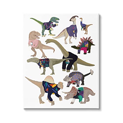 Stupell Industries Quirky Sweater Trend Dinosaurs Vintage Style Fashion, Design by Hanna Melin
