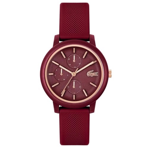 Lacoste Multi Zifferblatt Quarz Uhr für Damen Kollektion Lacoste.12.12 Multi mit Bordeaux Silikonarmband - 2001328 Lacoste Multi Zifferblatt Quarz Uhr für Damen Kollektion Lacoste.12.12 Multi mit Bordeaux Silikonarmband - 2001328