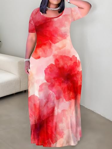 Image of Plus Size Maxi Dresses for Curvy Women T-Shirt Summer Sun Dresses Loose Fit
