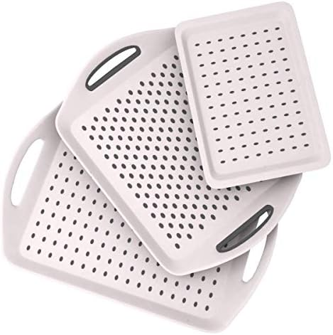 Bravi Kitchen 3PC Anti-Slip Food Serving Tray with Handles 17.9" + 15.7" + 13" Dinner Trays for Lap + Small Drink Tray | Breakfast Tray | Bed Tray | Food Tray | Lap Trays for Eating | Serving Trays
