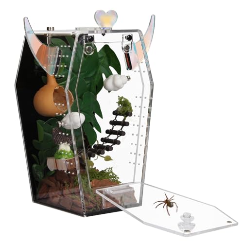 Image of Acrylic Jumping Spider Enclosure，3mm Clear Coffin Terrarium with Magnetic Door & Feeding Hole, Secure Habitat for Jumping Spiders, Mantis, Small Tarantulas