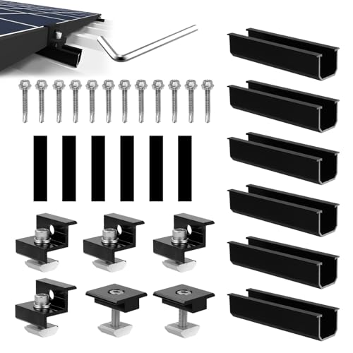 Solarmodul Halterung für 2X Module, 12CM Aluprofil Schienen+ Verstellbare Klemme für 30-35MM Dicke Module, Solarpanel Halterung Montageset für Flachdach Trapezblech Blechdach
