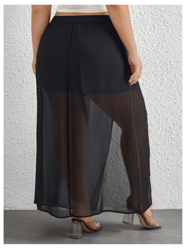 Women's Plus Size Split Thigh Sheer Mesh Skirt High Waisted Summer Beach Long Skirts2