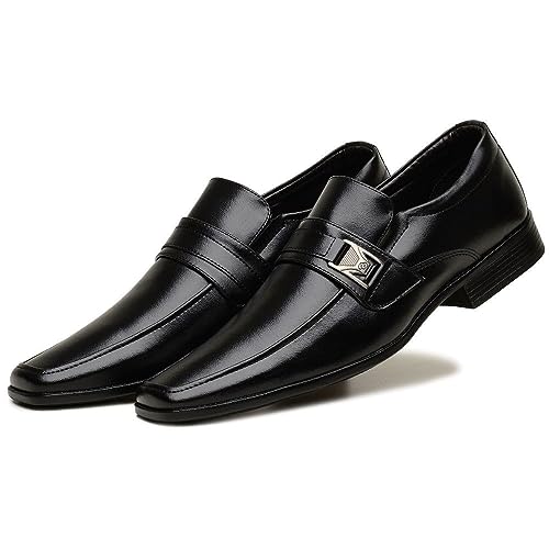 Sapato Casual Social Bico Fino Masculino Confortável com Elástico Resistente (42, Preto)
