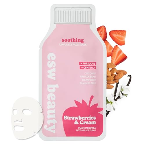 ESW Beauty Strawberries & Cream Soothing Korean Face Mask – Vitamin C, Centella & Vitamin E for Sensitive Skin, Hydration & Barrier Support – Skincare Gifts for Women