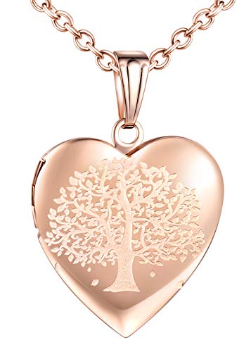 CPSLOVE Collar con Foto de corazón, Colgante de Acero Inoxidable para Mujer, Colgante de árbol de la Vida, Collar conmemorativo, Puede Poner Fotos, tallando el patrón del árbol de la Vida Cover